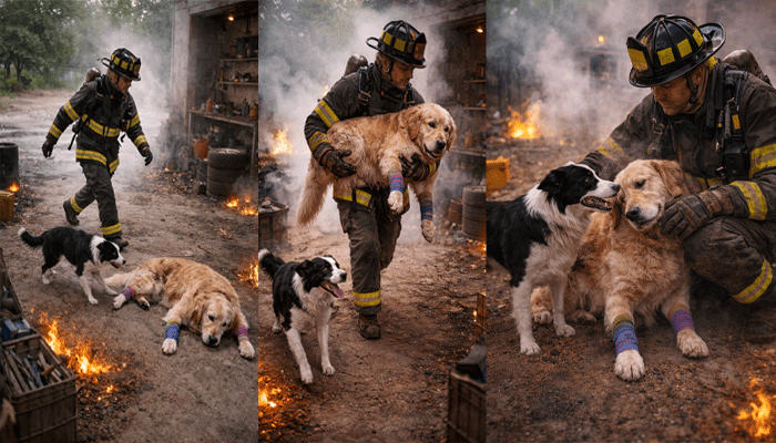 Amid Flames and Smoke, a Dog Refuses to Leave Her Injured Friend Behind